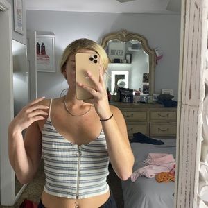 Kendall and Kylie Striped Zip Up Tank Top